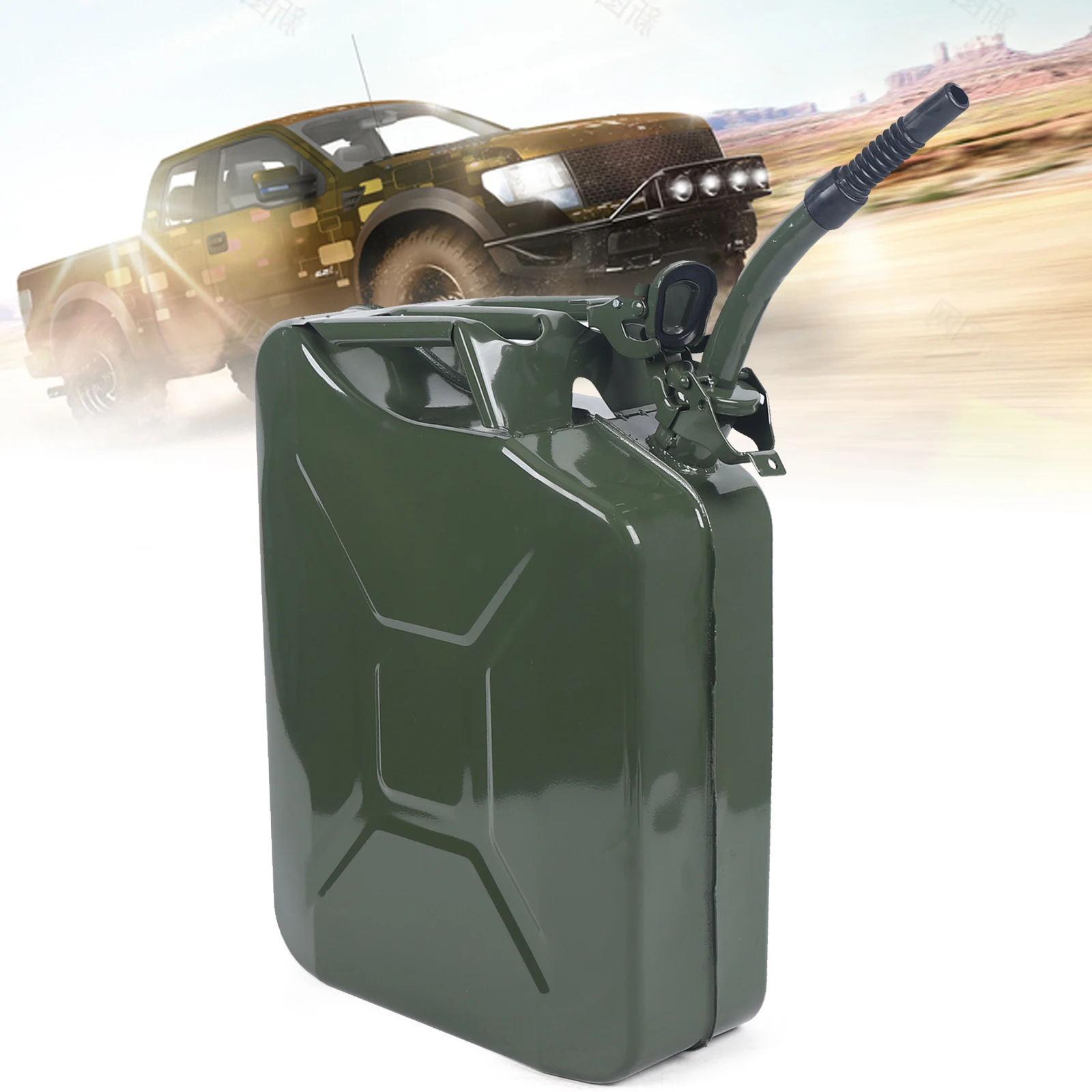 20L 5 Gallon Metal Gas Can Green with Fuel Can and Spout System, Cold-Rolled Plate Gasoline Bucket Petrol Tank Diesel -Green