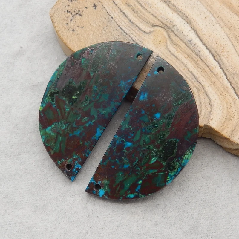 Natural Stone Chrysocolla Double Holes Earring Pair Semiprecious DIY Making Jewelry Accessories 39x19x3mm 12g
