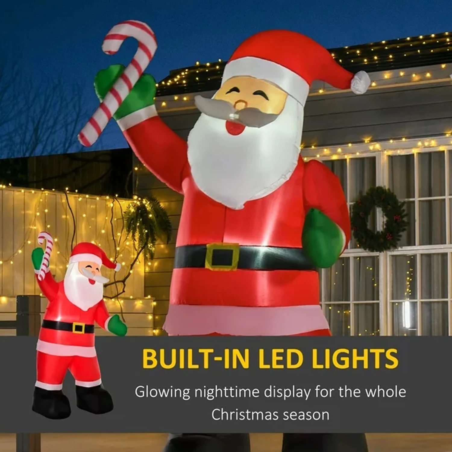 Oxford Giant LED Lighted Christmas Inflatable Santa Claus With Candy Cane Outdoor Garden New Year Decoration Christmas Figure 2