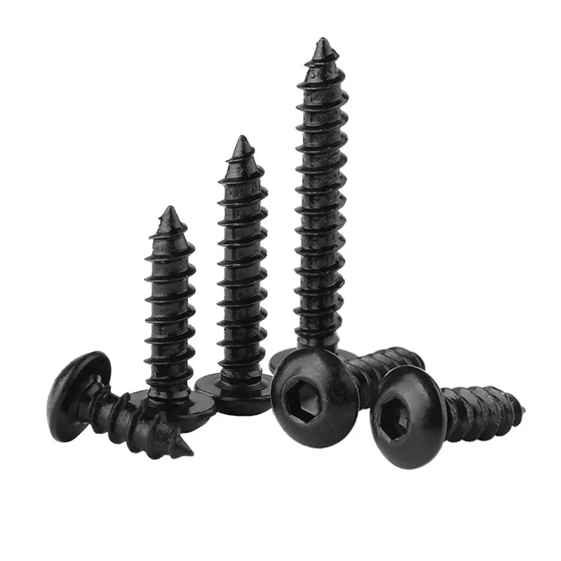 Hex Socket Screw Hex Hexagon Socket M3 M4 M5 M6 Screw Carbon Steel Black Button Round Head Self Tapping Screws Grade 8.8