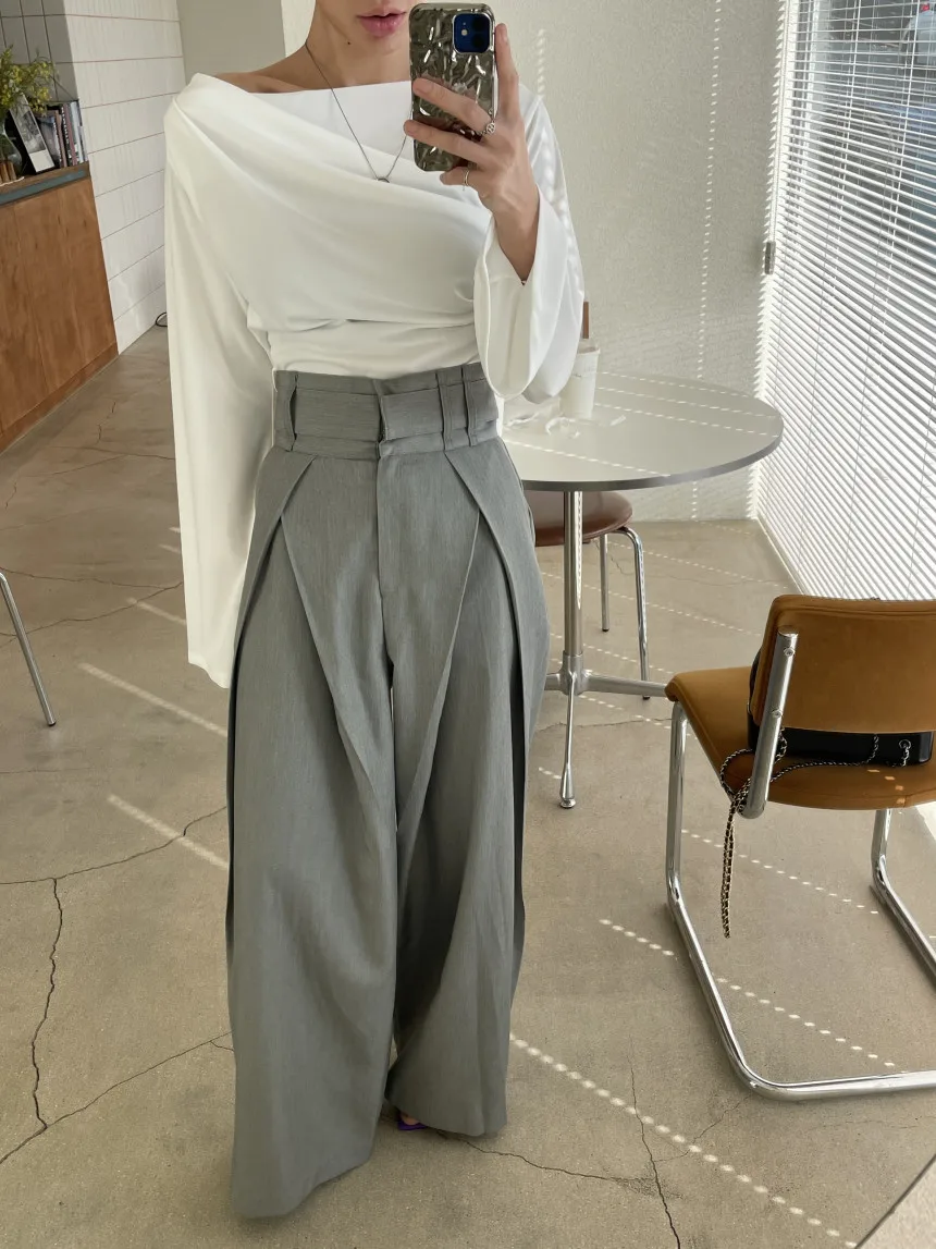 Women's Solid Color High Waist Wide Leg Trousers Pleats Oversized Balloon Silhouette Stylish Avant Garde Casual & Office Pants