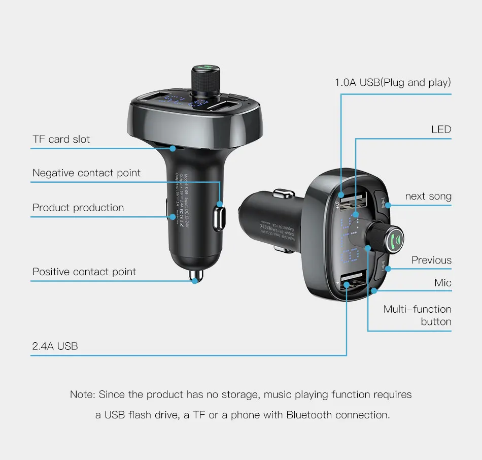 Car FM Transmitter Handsfree Bluetooth Modulator 3.4A Fast Dual USB Car Charger