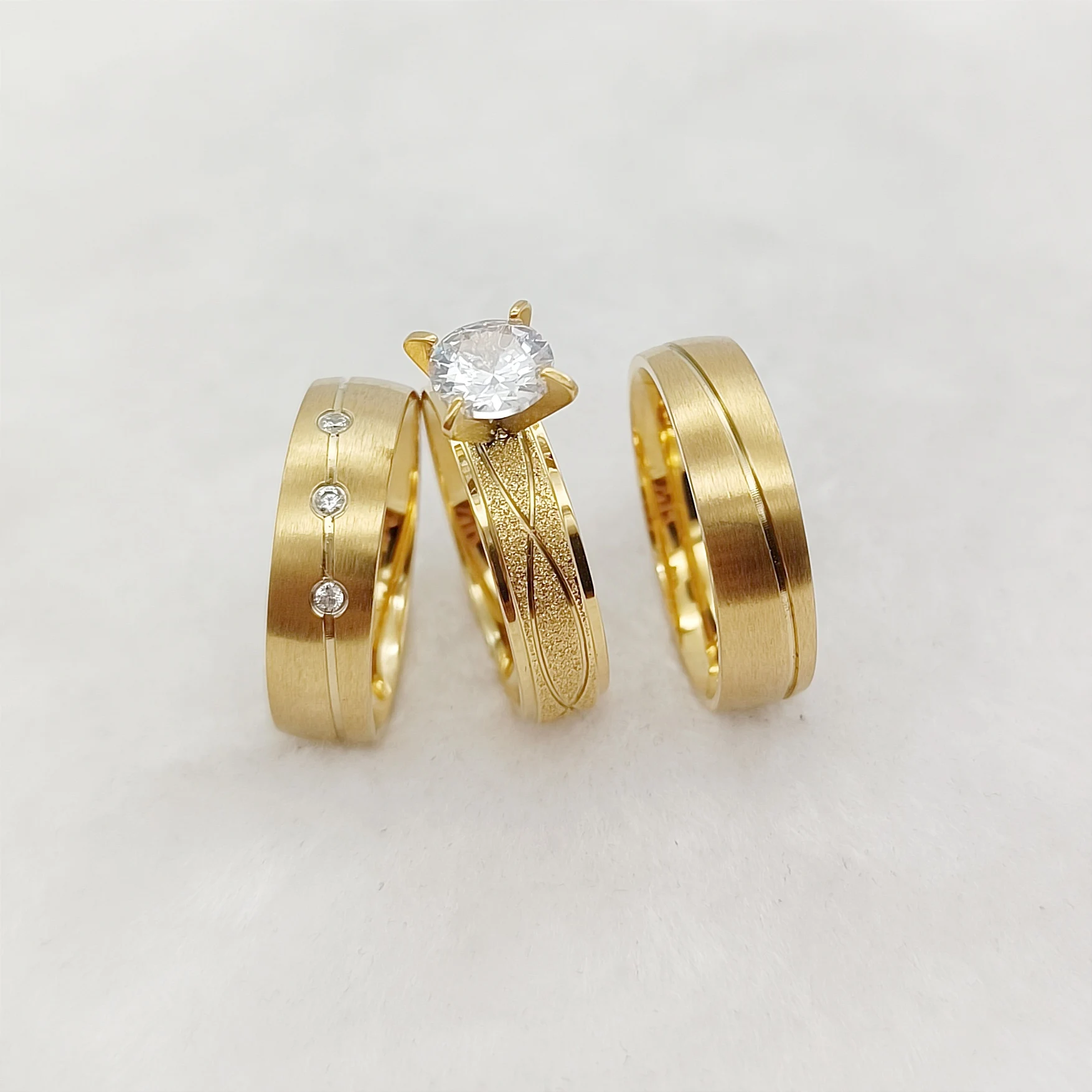 

Unique Darling Lovers Bridal Wedding Engagement Rings Sets 24k Gold Plated Stainless Steel Jewery Ring