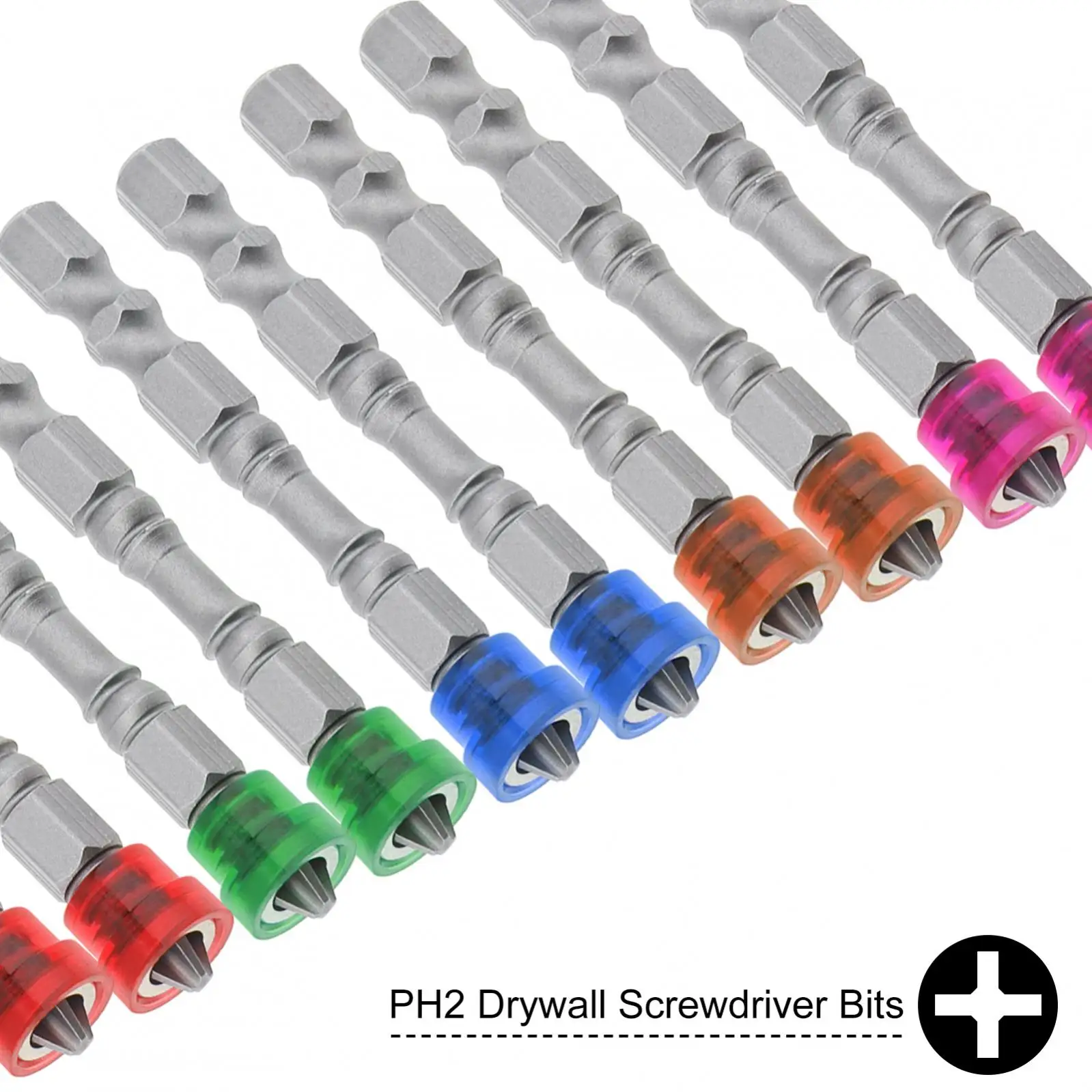 마그네틱 PH2 필립스 헤드 스크루드라이버 비트, 육각 생크 깊이 정지 나사 드라이버, 육각 생크 건식 벽체 나사 세터 비트, 1/4 인치, 10 개