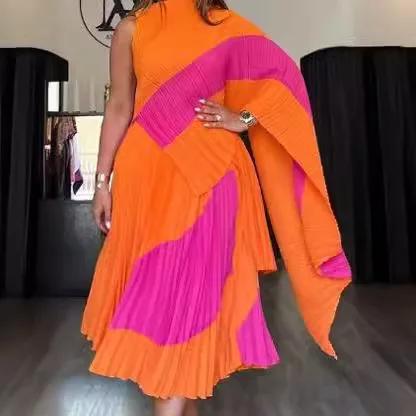 

Женский цельный костюм миаке, плиссированный модный Асимметричный топ с воротником средней длины и длинная юбка средней длины