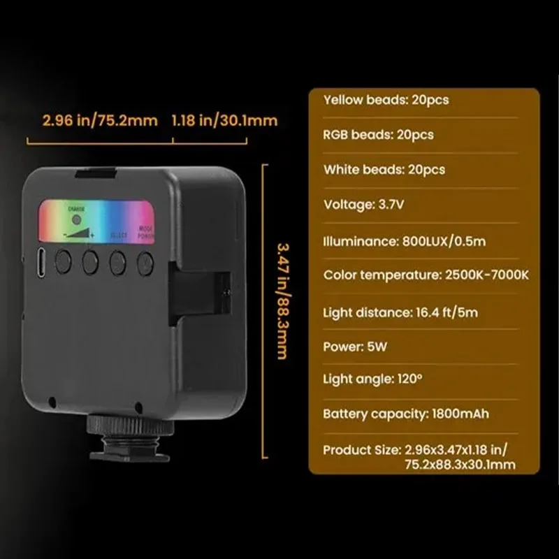 Luce Video LED RGB SmallRig 3157 - Portatile, Batteria 3800 MAh, CCT 2500K-8500K, Controllo HSI, Per Vlogging