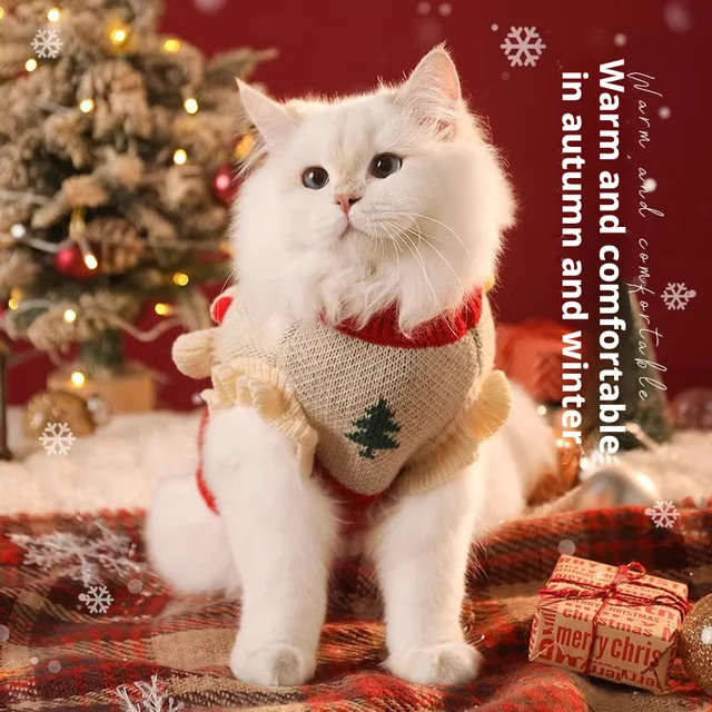 Christmas Pet Cat Costumes Sweater Cute Kitten Santa Claus Clothes For Small Medium Dogs Holiday Party Dress Warm Winter Clothes 3