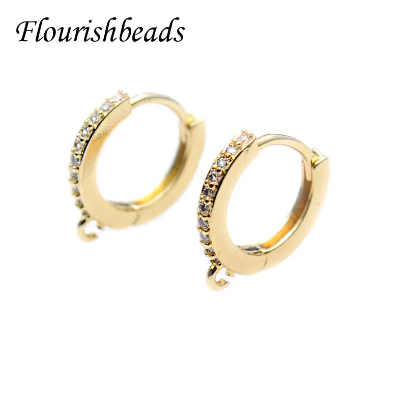 

High Quality Nickle Free Anti-fading Round Shape Metal Earring Hooks Zircon Beads Paved Jewelry Findings 30pcs/lot