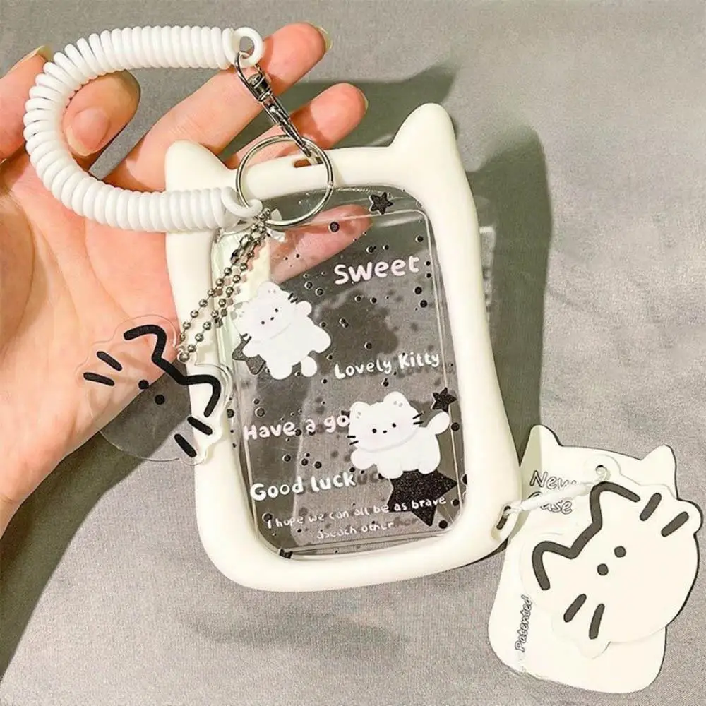 Cartoon Cat Ear Card Holder Girls 3-Inch Idol Photo Storage Clip Student Bus Card Student ID Holder Keychain Stationery