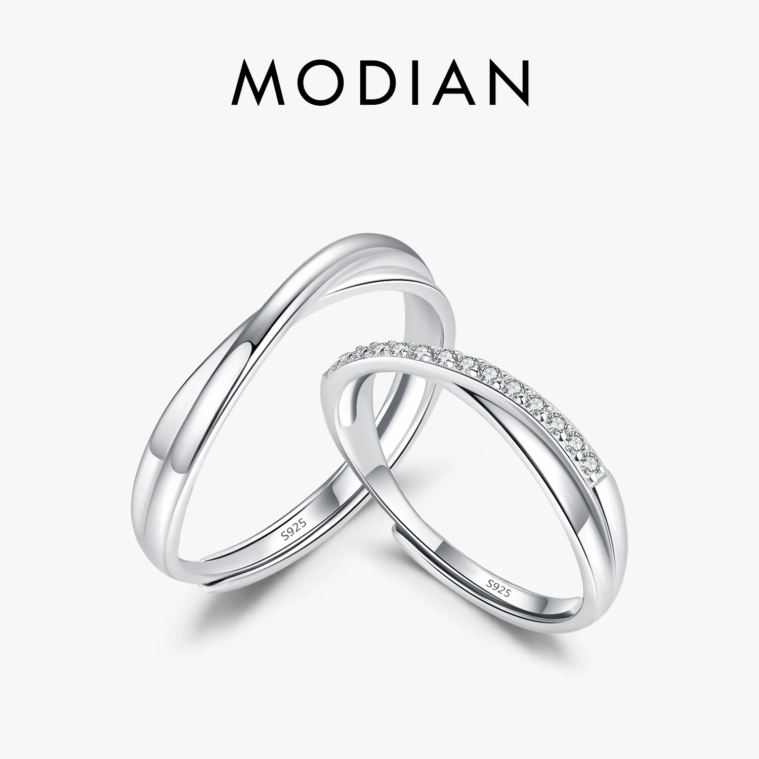 

MODIAN Real 925 Sterling Silver Lines Twining Romantic Adjustable Couple Rings For Women Classic Wedding Engagement Fine Jewelry