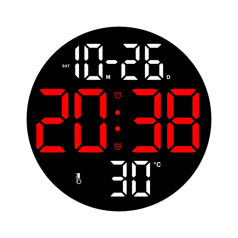 LED Wall Clock Digital Alarm Clock with Remote Control Date Week Display Adjustable Brightness