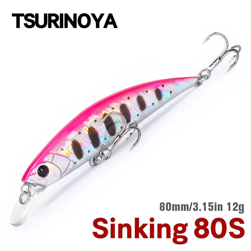 

TSURINOYA 80S Sinking Minnow 12g 80mm Fishing Lure DW96 Large Trout Pike Rockfish Hard Bait Wobbler Crankbait Bass Jerkbait