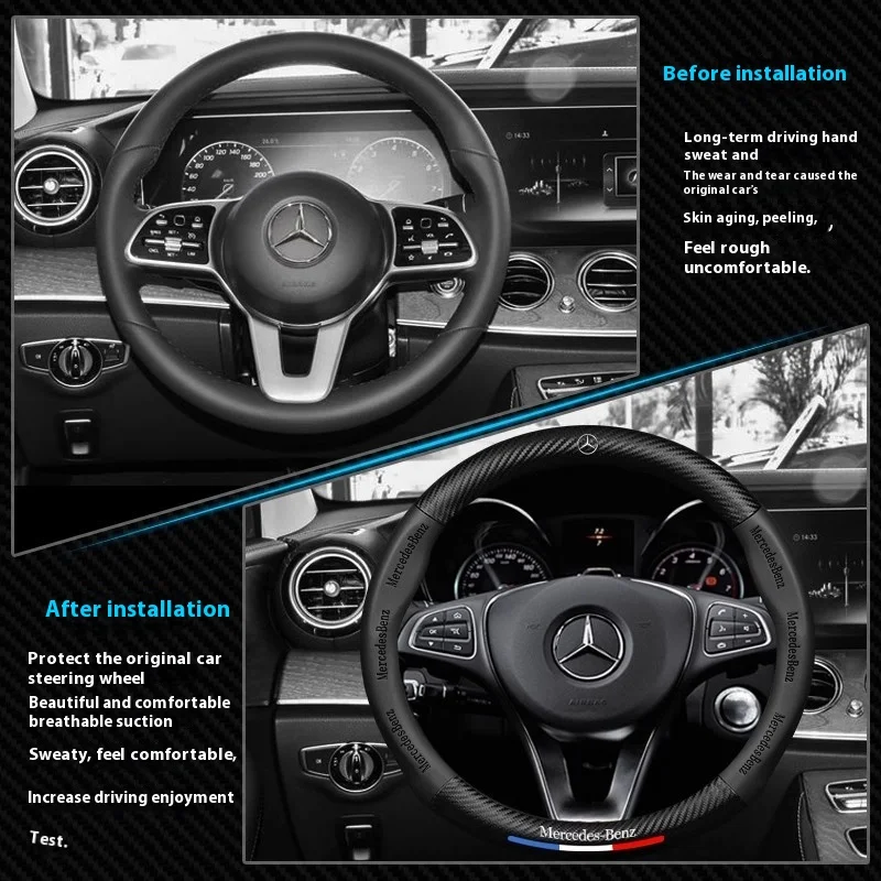 Steering Wheel Cover Car Anti-slip Leather Steering Wheel Cover For Mercedes-Benz A B C E S V R-Class C43 CLA GLA GLB GLC GLK SLK SL Vito W203 GLE ML