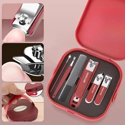 Stainless Steel Professional Nail Care Kit | Nail Clippers and Manicure Tools with Portable Storage Box - Perfect Gift Set (Red 6 Pcs Set)
