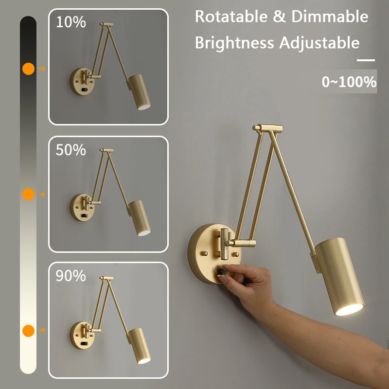 Dimmable Folding Retractable Wall Lamp Touch Switch Bedroom Bedside Reading Plug Button Study Rocker Light wall light,led wall lamp,led reading light