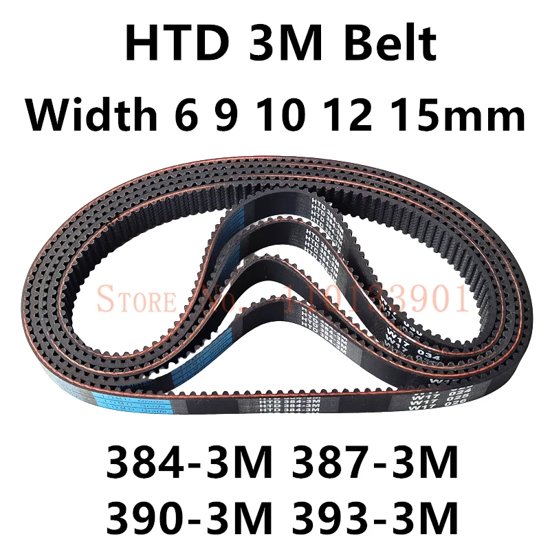 Correia Cronometrando de Htd 3m Síncrona 384 387 390 393 Largura 10 12 15 mm 128 129 130 131 Htd3m 3843m 387-3m 390-3m 393-3m