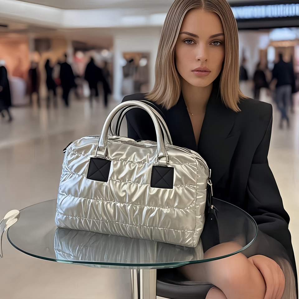 Women Large Capacity Shiny Tote Bag Zipper Closure Detachable Strap Multiway Carry Crossbody Shoulder Handbag for Work Travel