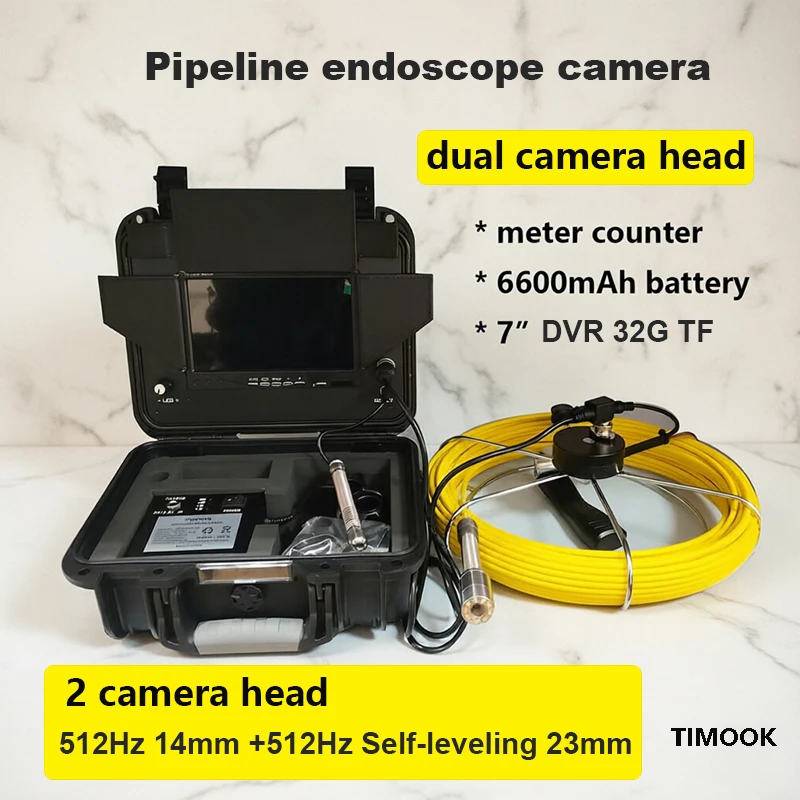 512Hz Self Leveling 23mm 14mm Camera IP68 Meter Counter 7"Monitor Pipeline Sewer Industrial Endoscope Video Camera 5.2mm Cable 1