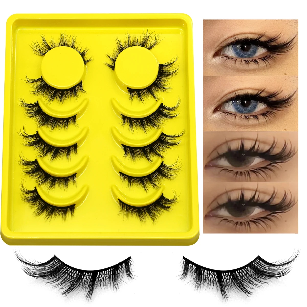 

GROINNEYA Cat Eye Lashes Faux Mink Eyelashes Winged End Eye Elongated Eyelashes Cross Wispy Full Strip Lashes Eyelash Extension