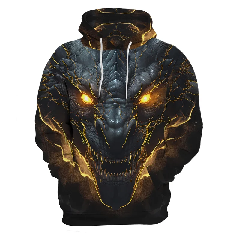 Sudadera con capucha de dragón vintage con estampado 3D para hombre, sudadera con patrón de animales feroces, jersey de otoño, sudaderas con capucha, camisetas de manga larga