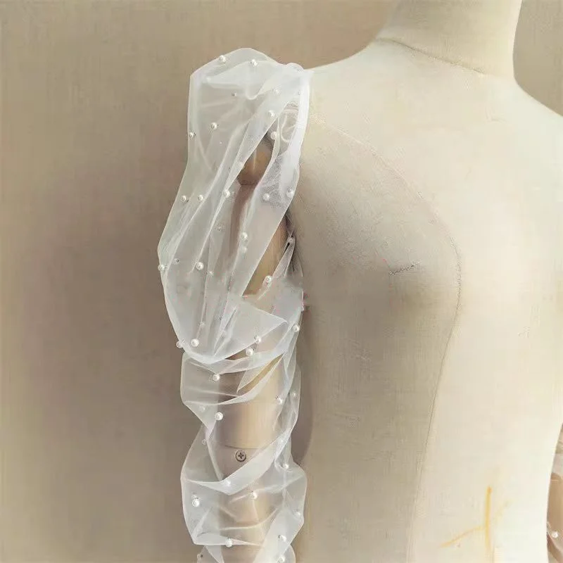 Bridal Pearl Pleated Sleeves for Women's Wedding Dress, wedding dress gloves, wedding sleeve accessories