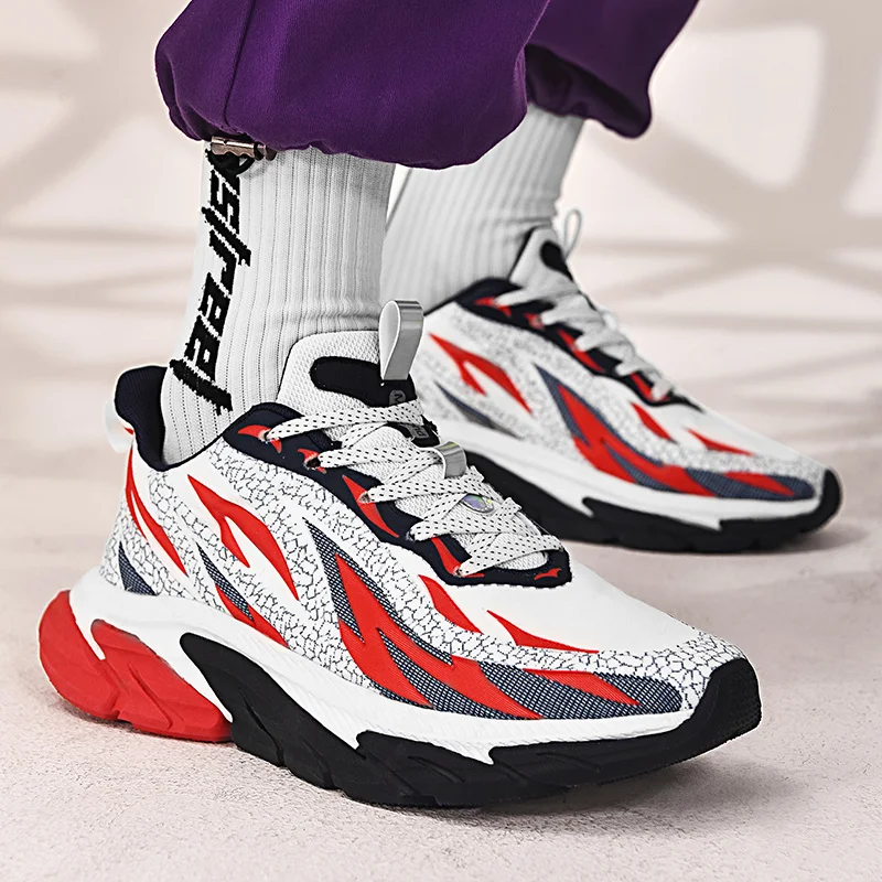 Casual Shoes for Men Flame Pattern Designer Fashion Men's Sneakers High Quality Sports Running Shoes Chunky Man Trainning Shoes