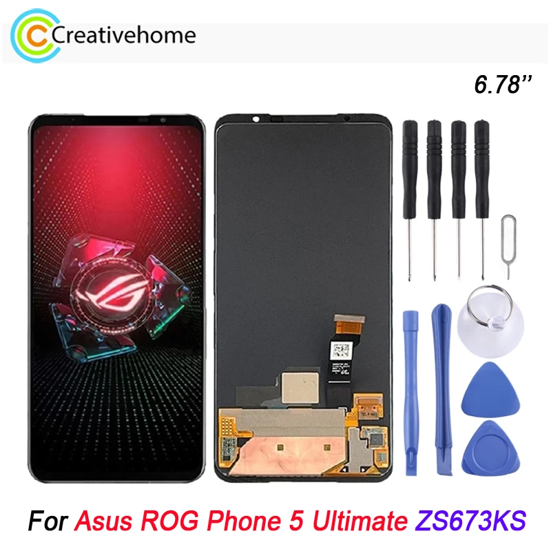 

6.78 inch AMOLED Material LCD Screen Display For Asus ROG Phone 5 Ultimate ZS673KS Digitizer Full Assembly Replacement