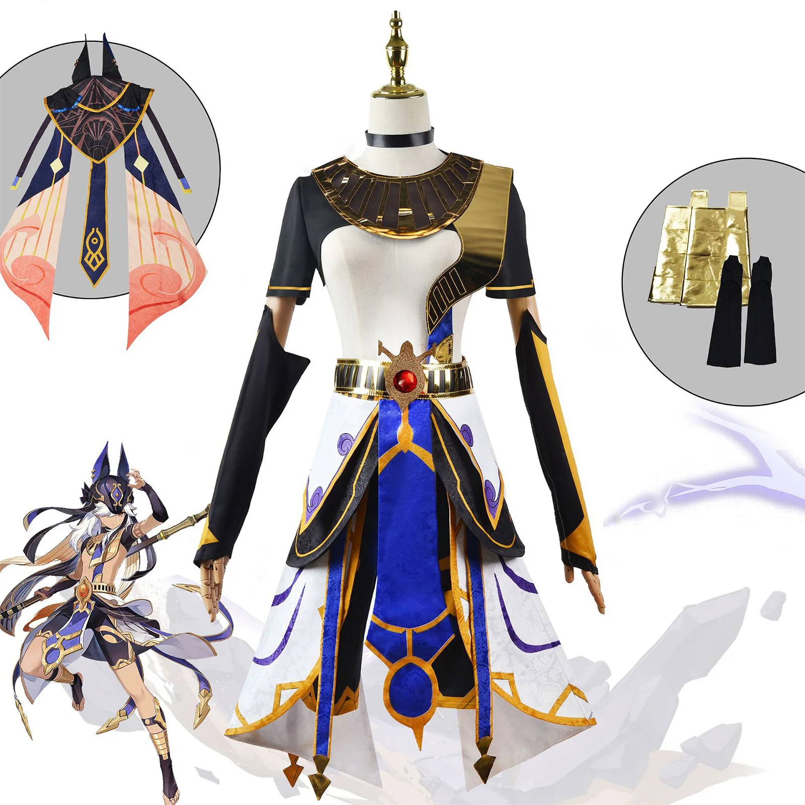 

Cos Cyno Cosplay Genshin Impact Costume Gloves White Wig Men Combat Uniform Costume Halloween Party Costume Props Accessories