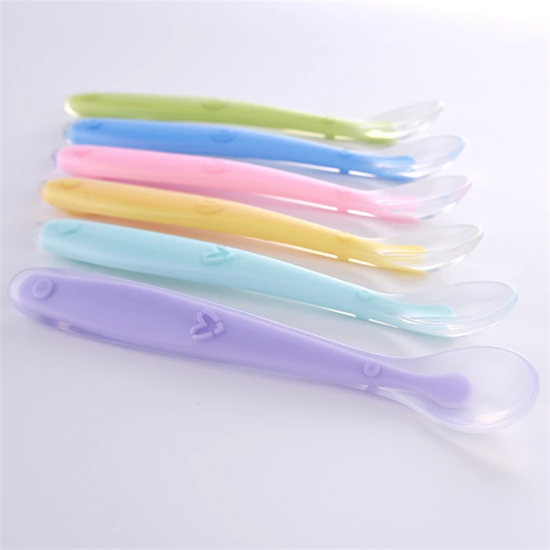 Baby Soft Silicone Spoon Candy Color Temperature Sensing Spoon Children Food Baby Feeding Dishes Feeder Appliance