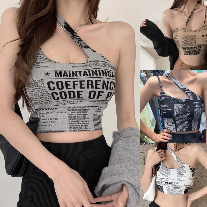 Women Summer Sleeveless Mesh Camisole Harajuku Gothic Punk Skull Print See-Through Crop Top Ruffled Hem 90s Aesthetic Slim Fit green bra