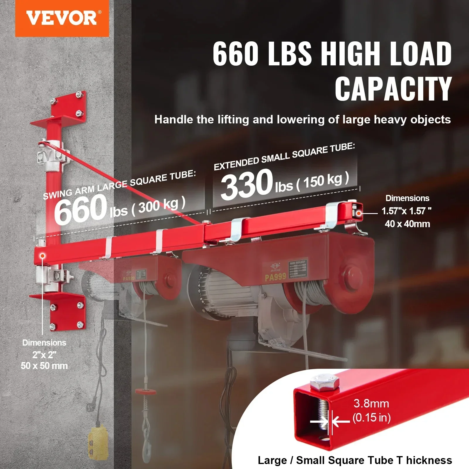 VEVOR Electric Hoist Support Arm Swing Holder with Pole Steel Hoist Frame 180&deg; Scaffold Winch Lifting Arm for Workshop Garage
