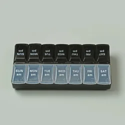 Weekly Pill Organizer with AM/PM Compartments - Travel - Friendly Medicine Storage and Splitter (Black)