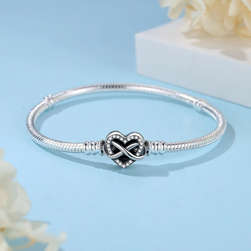 925 Sterling Silver Bracelets Bangles Crystal Ball Love Heart Clasp Beads Charms Moments Bracelet for Women DIY Jewelry