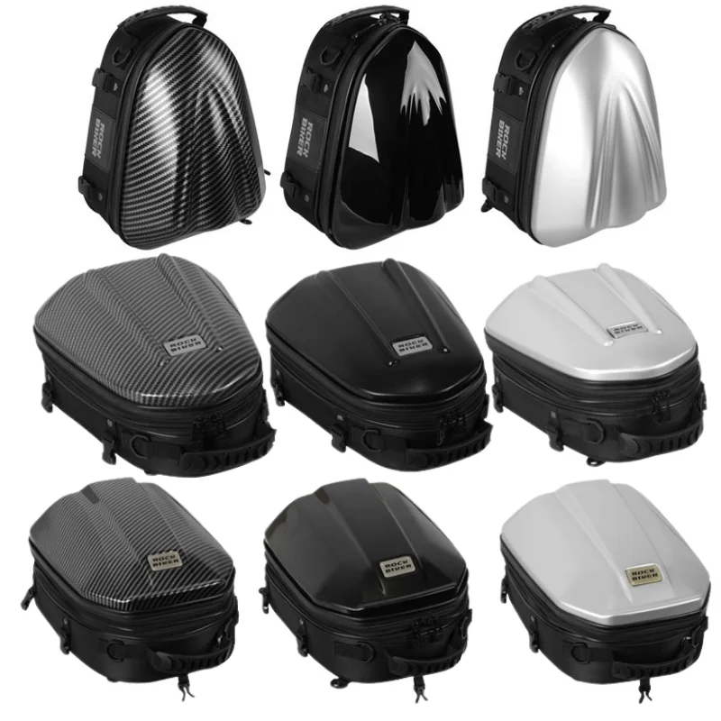 Rock Biker Hard Shell Motorcycle Tail Bag Waterproof Carbon Fiber Motorbike Rear Back Seat Bags Motorcycle Backpack Bag Luggage