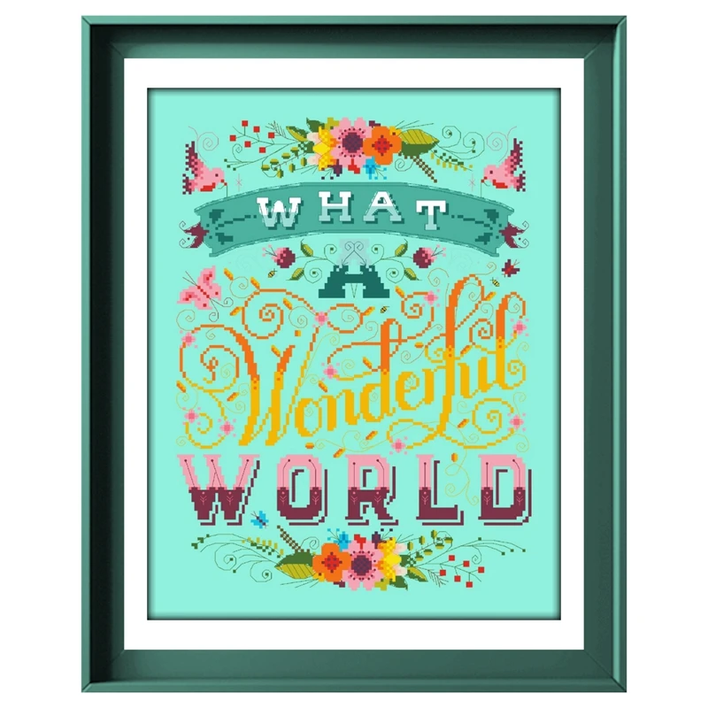 What A Wonderful World Cross Stitch Kit Word Design 18ct 14ct 11ct