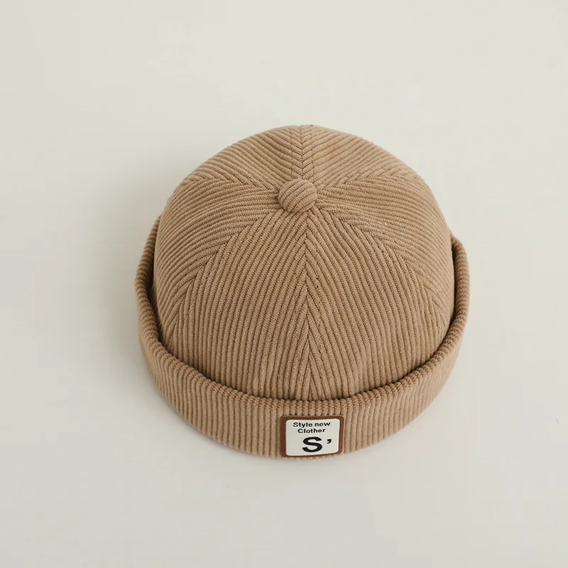 Vintage Corduroy Baby Brimless Hat Solid Color Letter Kids Docker Cap Spring Autumn Hip Hop Adjustable Boys Girls Dome Beanie