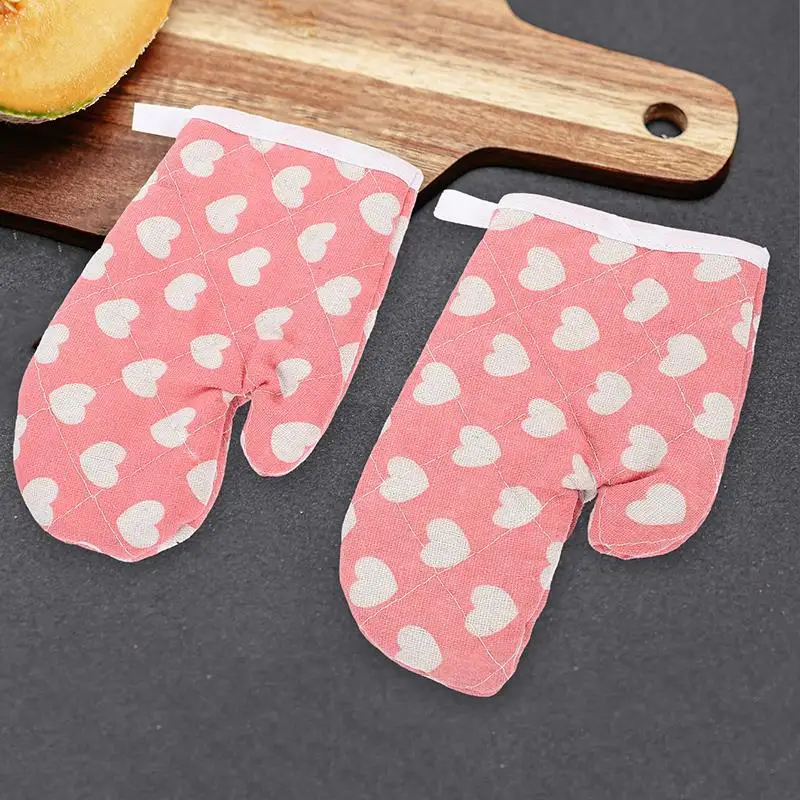 Oven Mitts Baking Gloves Heat Resistant Mittens Kids Thickened Insulated Kitchen Supply Polyester Resistance Child 2 Pcs