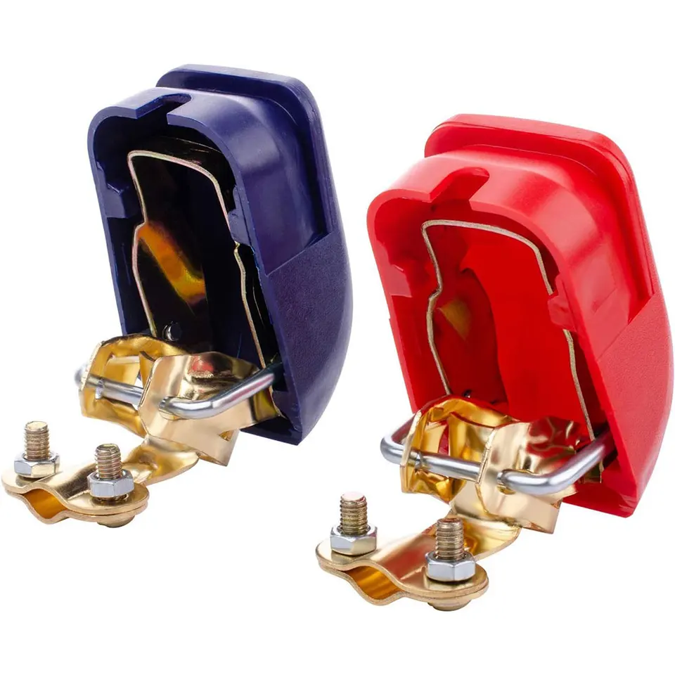 Lot De 2 Paires Connecteurs De Borne Batterie Voiture + 8 Cosses à Anneau - Cuivre Pur - 12V/24V - Rouge/noir