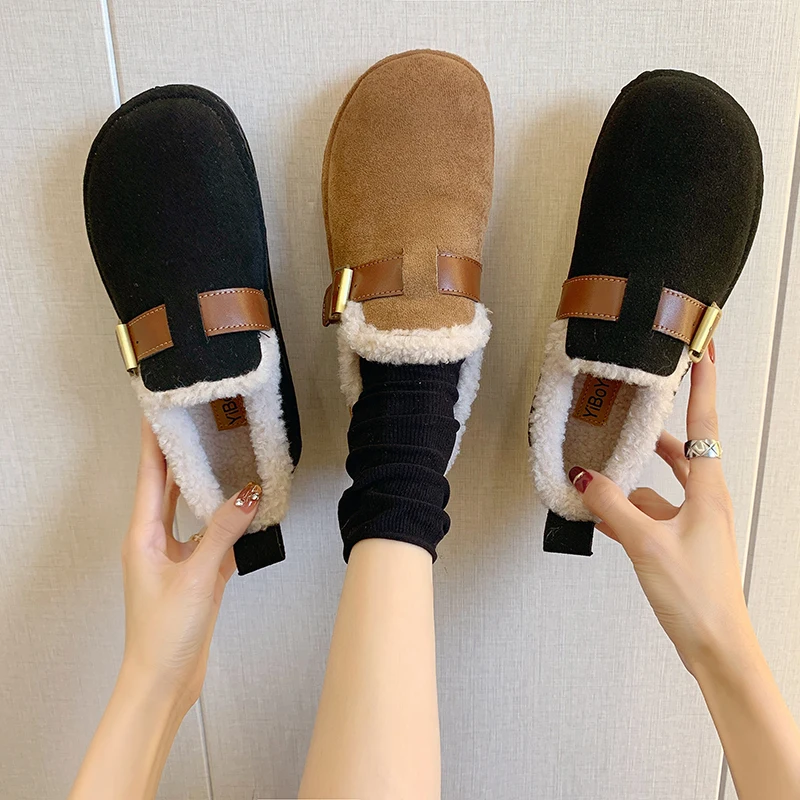 

Туфли женские с круглым носком, лоферы с закрытым носком, меховые повседневные кроссовки, базовые, на шнуровке, х/б ткань, без шнуровки, L, зимняя обувь