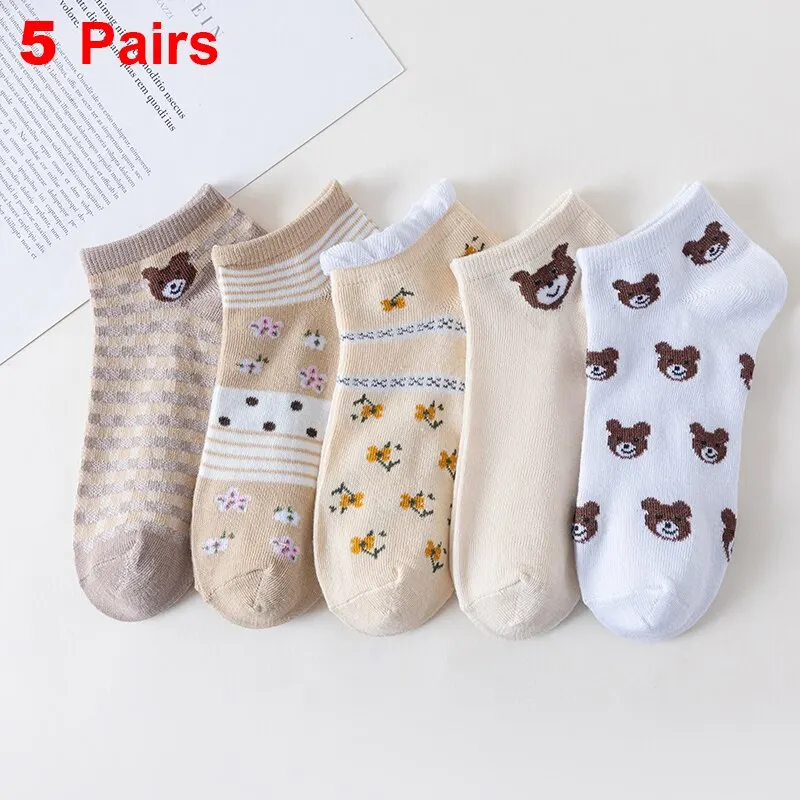 5-Pairs-Cute-Little-Bear-Female-Short-Socks-Shallow-Mouth-Ins-Damp ...