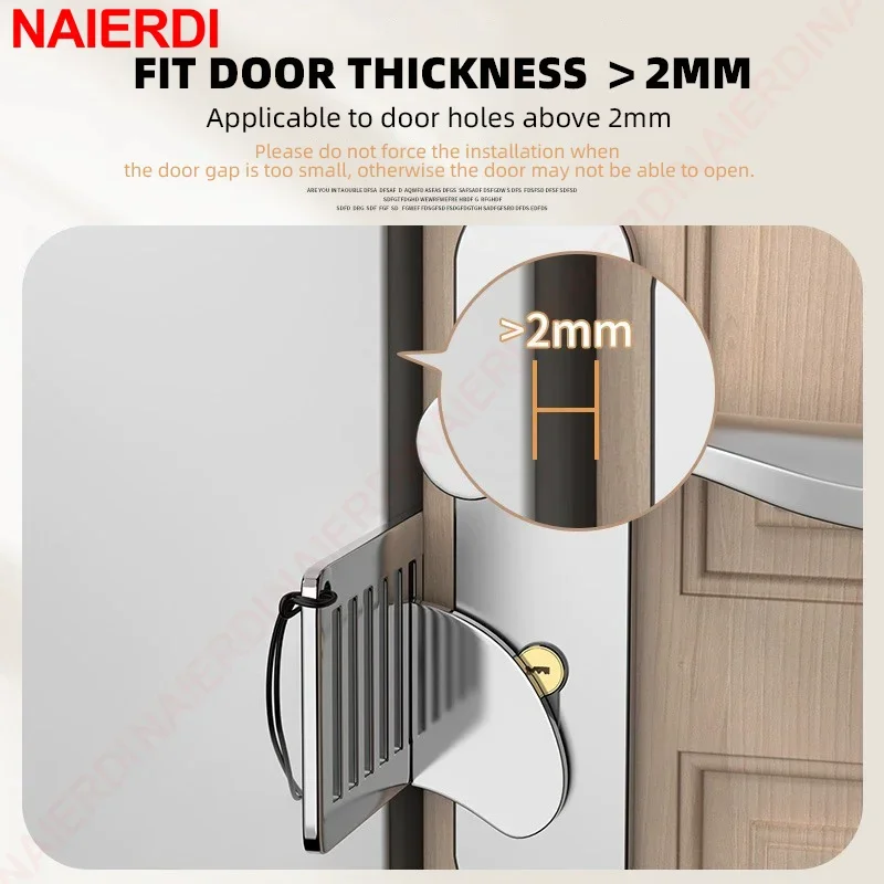 Door Lock NAIERDI Stainless Steel Portable Door Lock Anti-theft Lock Heavy Duty Security for Home Hotel Apartment College Dorm & Travel
