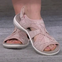 Sandales d'Été Solides Ajourées Décontractées pour Femme, Chaussures de Plage, d'Extérieur, à la Mode, avec Cordon de Serrage Réglable, Streetwear 1