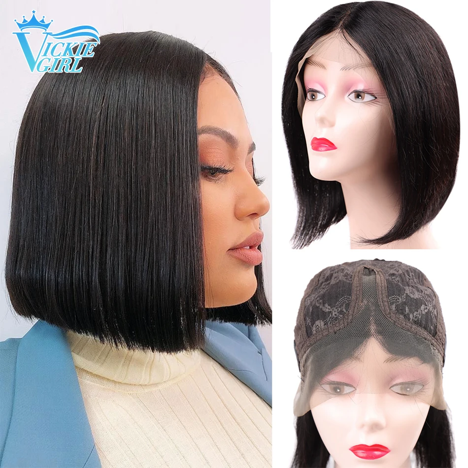 

Short Bobo Human Hair Wigs Brazilian Silky Straight T part Lace Bob Human Hair Wig Pre Plucked Bobo Wigs For Black Women