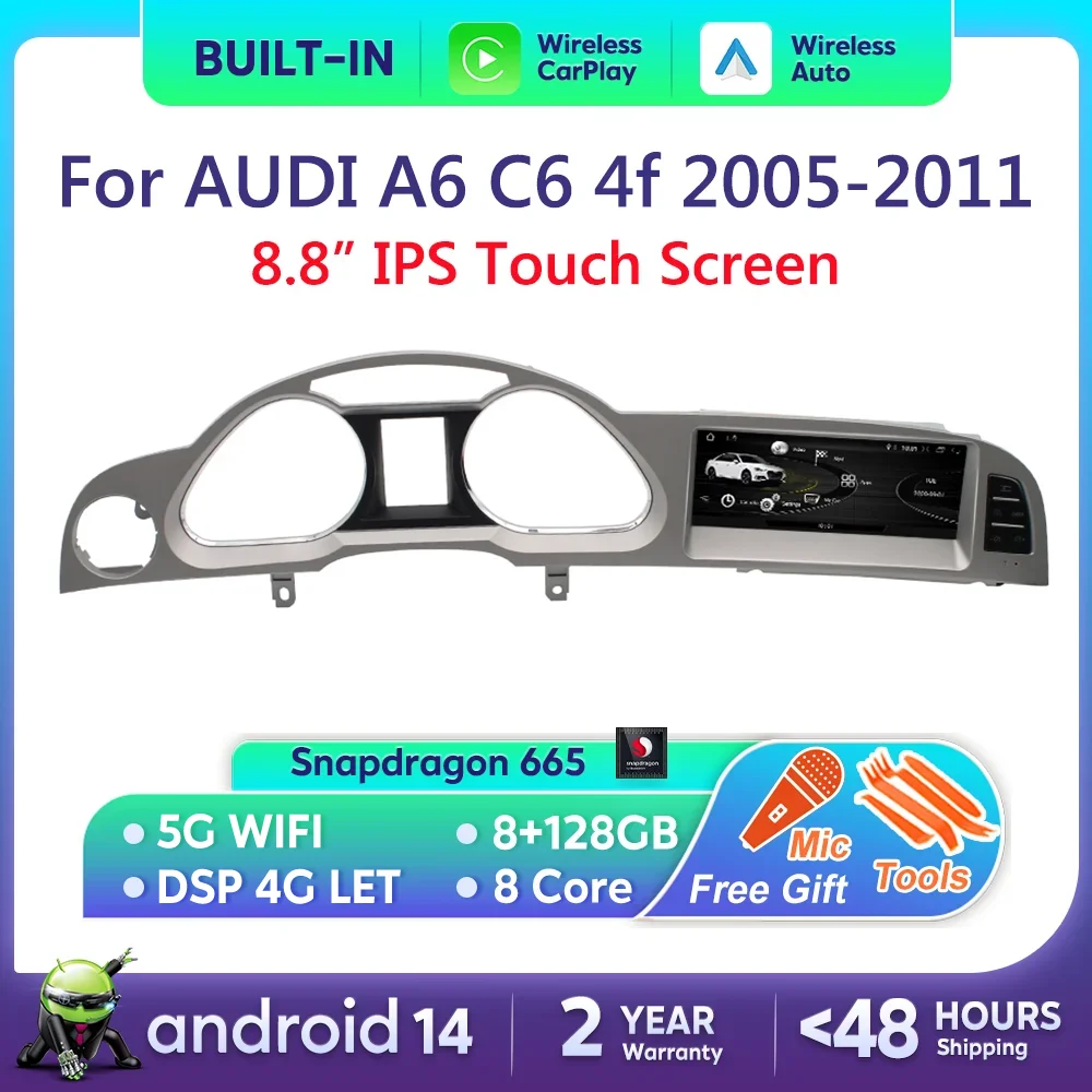 

Android 14 8+128G Auto Radio CarPlay For Audi A6 C6 4f 2005 2006 2007 2008-2011 MMI 2G 3G Car Multimedia Player Stereo Wifi Navi