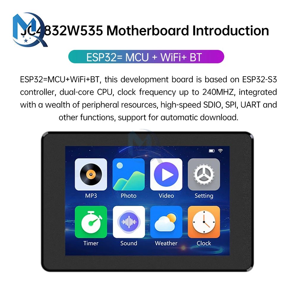 รูปสินค้า ESP32-S3 บอร์ดพัฒนา Wifi BT พร้อมหน้าจอสัมผัสแบบ Capacitive ขนาด 3.5 นิ้วและปลอกสีดํา