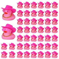 12/24/48PCS Pink Mini Rubber Ducks with Cow-boy Hat,Glasses,Necklace,Jeep Ducks for Ducking,Party Favors,Dashbaord Decoration 1