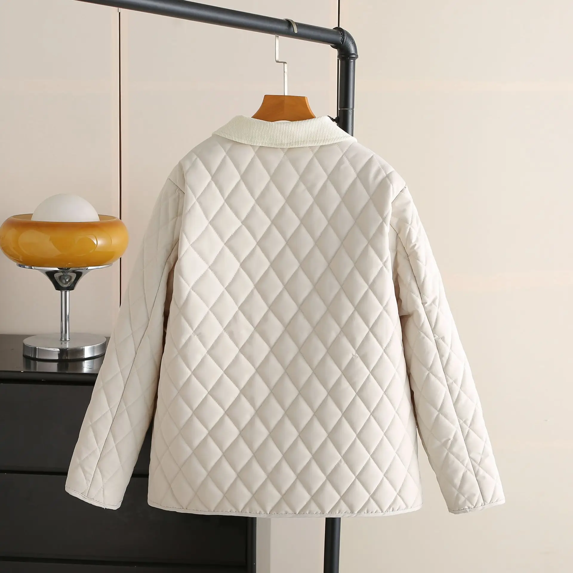 XXXXL Fashion Plus Size Women's Parkas New Winter Korean Style Stylish Simple Lapel Argyle Jacket Casual Warm Padded Coat 1058