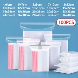 100-Piece Set of Clear Reusable ZipLock Storage Bags - Thin(Red Border) (12x17cm Use 12x16)