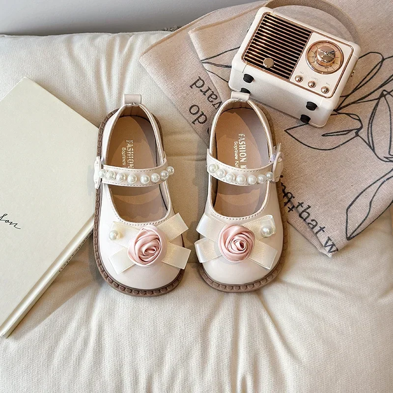 Leather Kids Princess Flat Shoes for Wedding Party