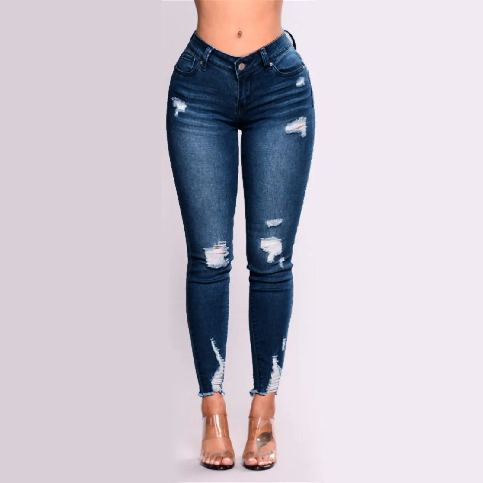 Shaping Skinny Jeans Women High Waist Stretch Ripped Denim Pants Stretchy Distressed Slimming Pants Destroyed Ripped Jeans